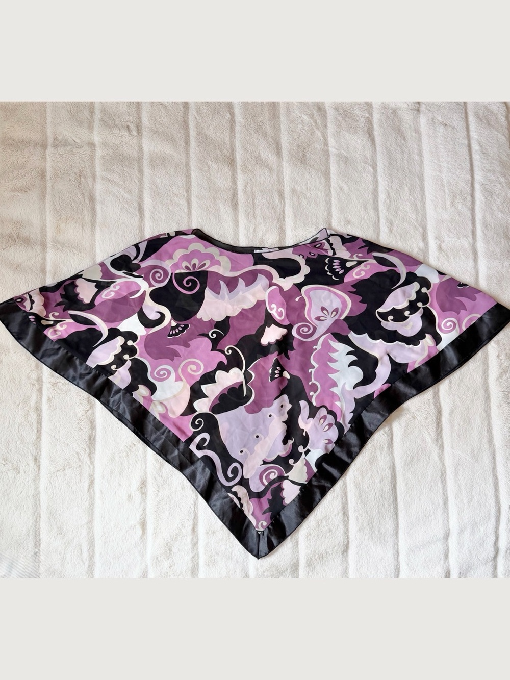 Vintage Y2K Purple Swirl Print Chiffon Poncho Scarf Top Size S/M